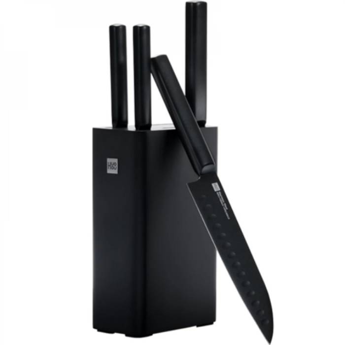 Набор кухонных стальных ножей Xiaomi Huo Hou Heat Cool Black Non-stick Knife Set 4 in 1